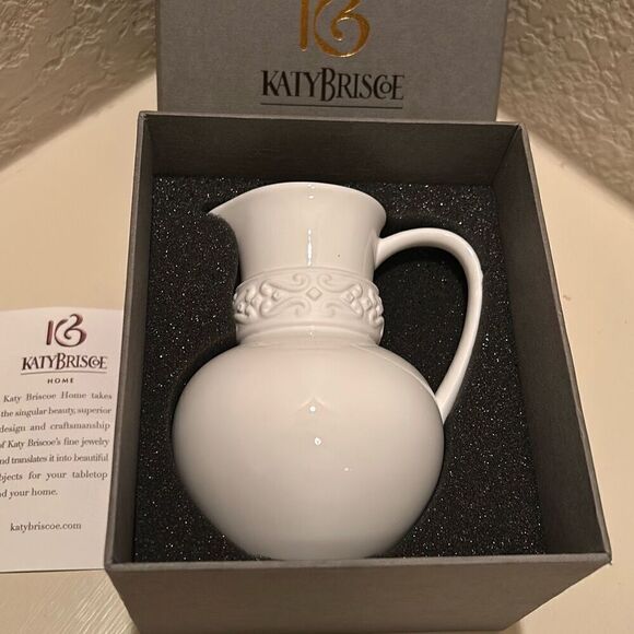 New in box Katy Briscoe Home Bone China White Bisque Small Pitcher 5” Giftable - Picture 2 of 13